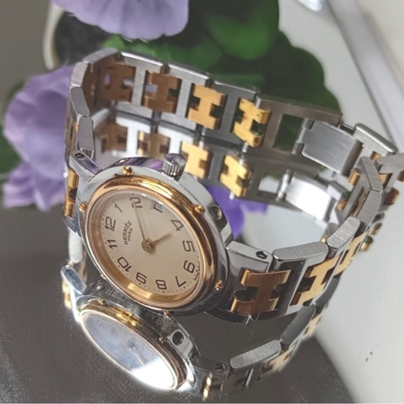 🎉SOLD🎊Hermès✨Ivory Yellow Gold Plated Stainless Steel Clipper Quartz Wristwatch - Picture 4 of 15